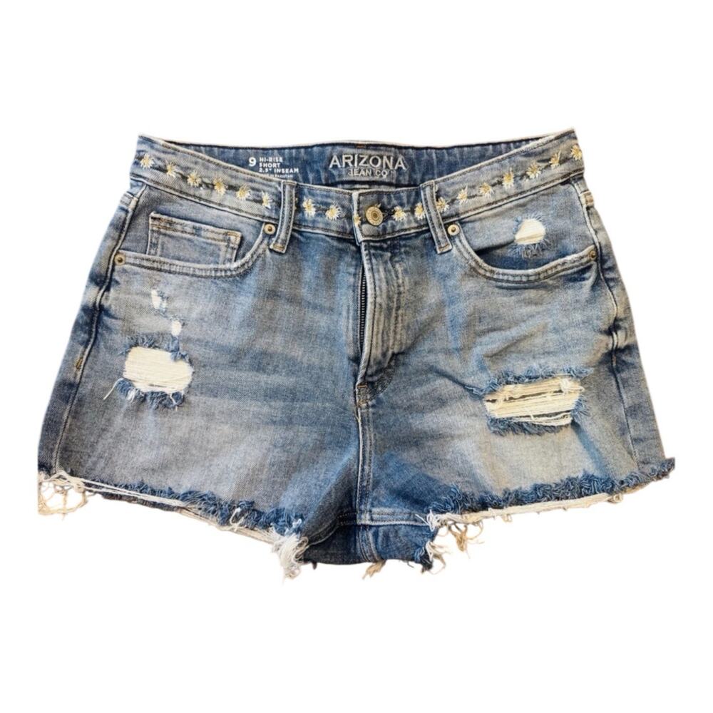 Arizona Jean Co Womens 9 Low Rise Distressed Denim Shorts Y2K Festival Hot Pants